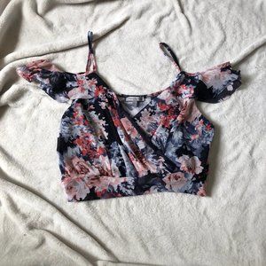 Charlotte Russe floral cold shoulder crop top
